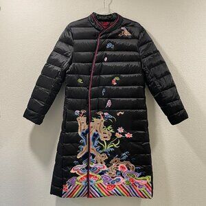 FX. & MONGYI Rare Embroidered Midi Puffer Coat Black/Rainbow 2X/Med (See Note)